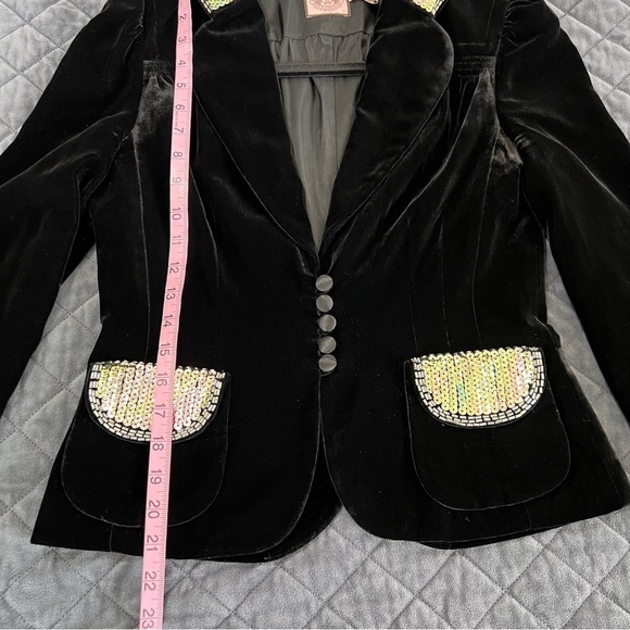 Juicy Couture Blazer Jacket Women Small Velvet Iridescent Sequin Black vintage - Picture 7 of 9